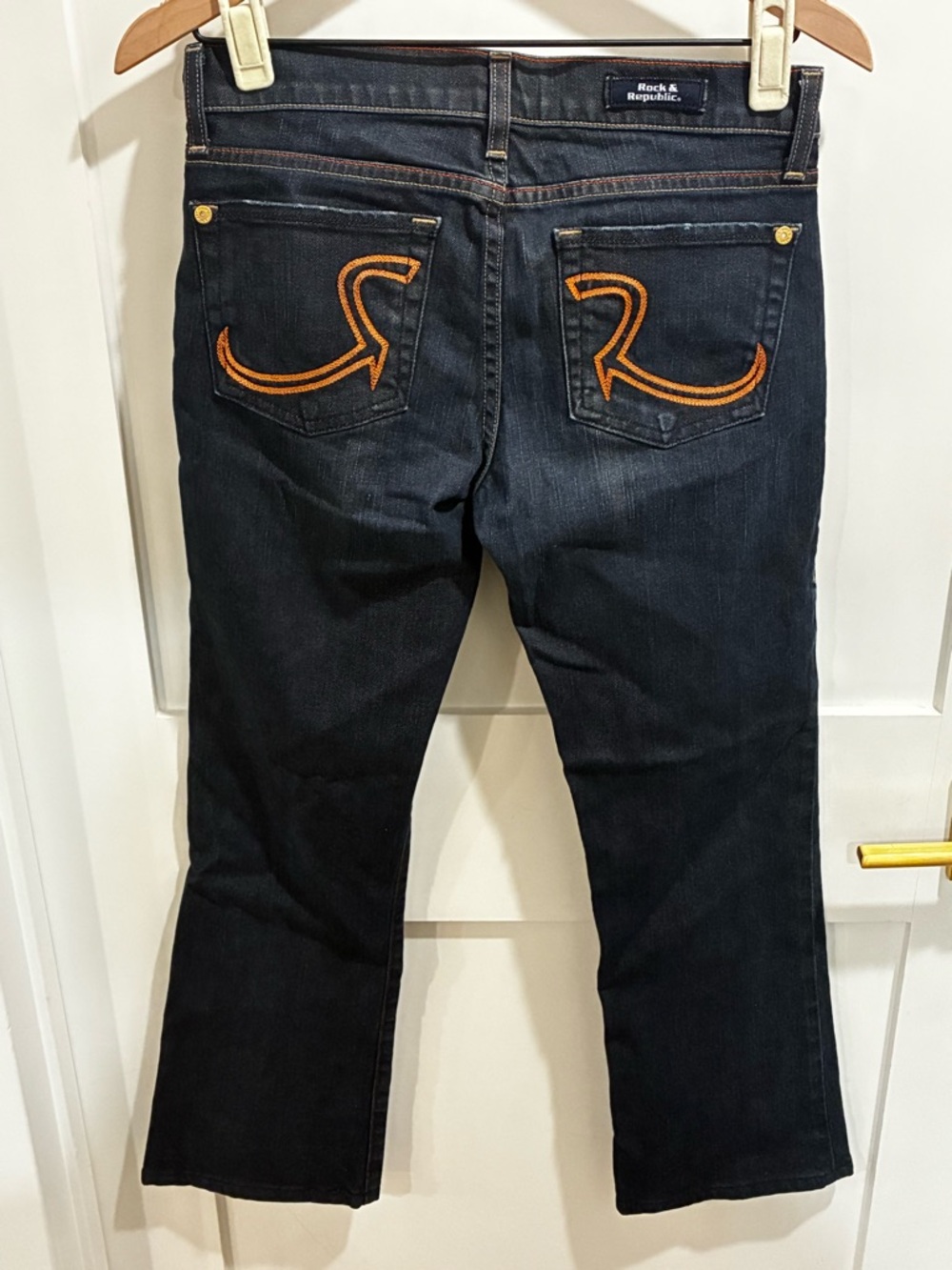 Vintage Rock & Republic Kassandra Bootcut Jeans 27 Y2K Orange Chain Stitch USA